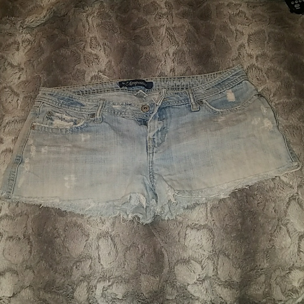 Distressed jean shorts